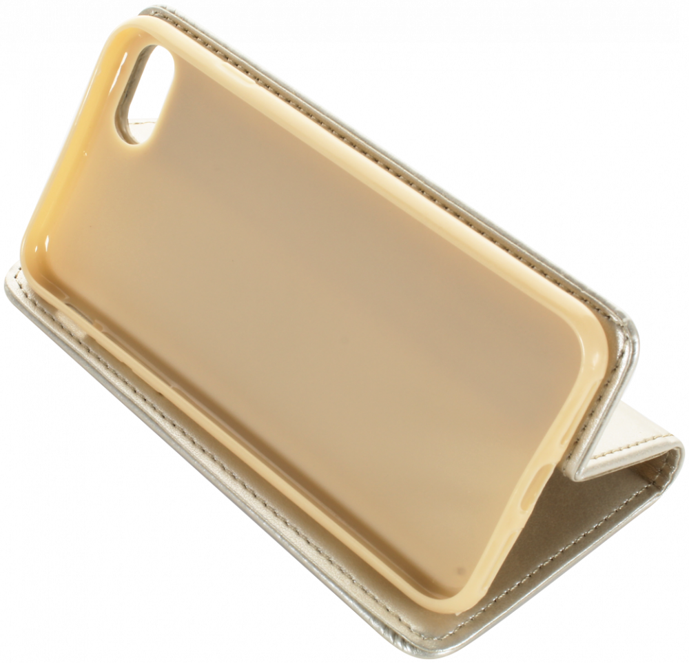 Apple iPhone SE (2020) oldalra nyíló flipes bőrtok asztali tartó funkciós arany