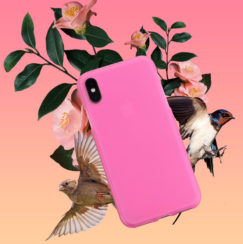 Apple iPhone XS szilikon tok matt-fényes keret rózsaszín