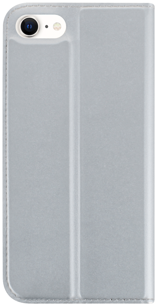 Apple iPhone 8 oldalra nyíló flipes bőrtok elől-hátul mágneses ezüst