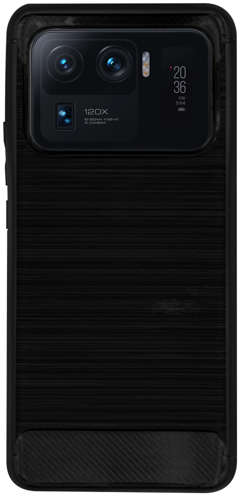 Xiaomi Mi 11 Ultra ütésálló szilikon tok szálcsiszolt-karbon minta légpárnás sarok fekete