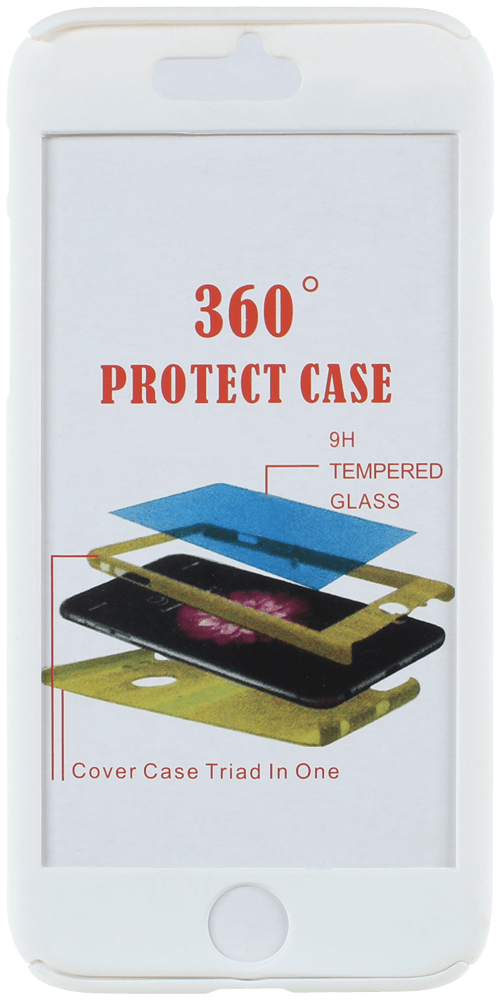 Apple iPhone 7 kemény hátlap logó kihagyós gumírozott 360 fokos védelem ajándék üvegfóliával fehér