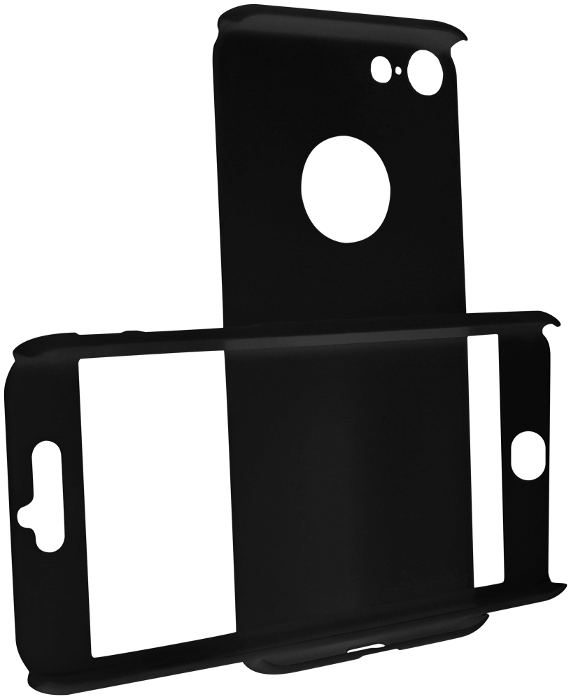 Apple iPhone 8 kemény hátlap logó kihagyós gumírozott 360 fokos védelem ajándék üvegfóliával fekete