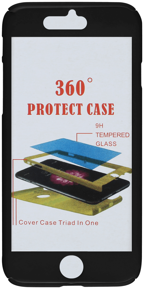Apple iPhone 8 kemény hátlap logó kihagyós gumírozott 360 fokos védelem ajándék üvegfóliával fekete