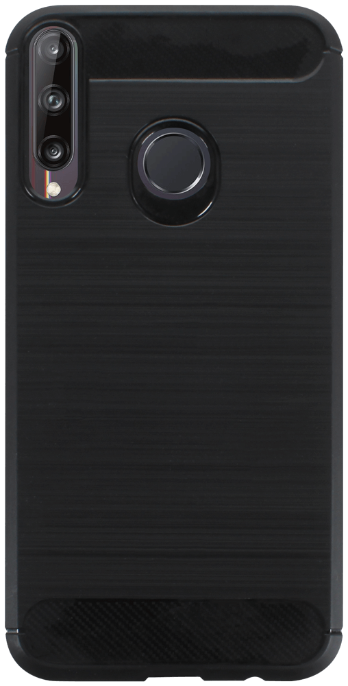 Huawei P40 Lite E ütésálló szilikon tok szálcsiszolt-karbon minta légpárnás sarok fekete