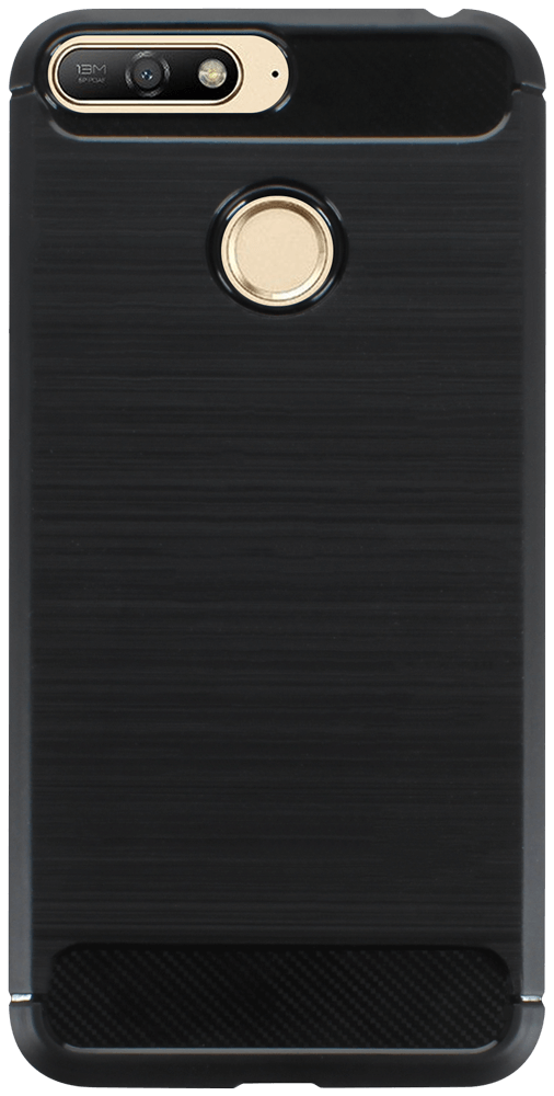 Huawei Honor 7A ütésálló szilikon tok szálcsiszolt-karbon minta légpárnás sarok fekete