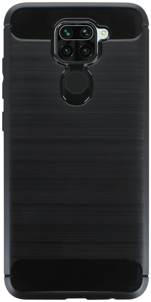 Xiaomi Redmi Note 9 ütésálló szilikon tok szálcsiszolt-karbon minta légpárnás sarok fekete