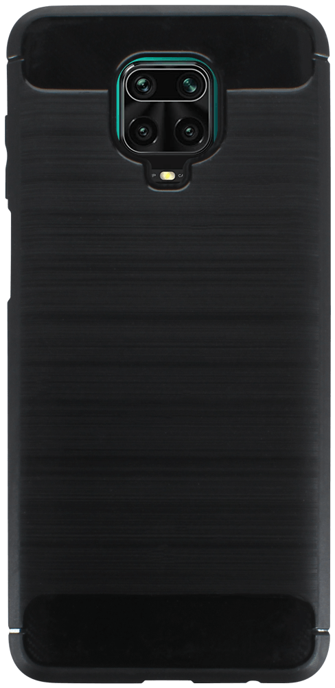 Xiaomi Redmi Note 9S ütésálló szilikon tok szálcsiszolt-karbon minta légpárnás sarok fekete
