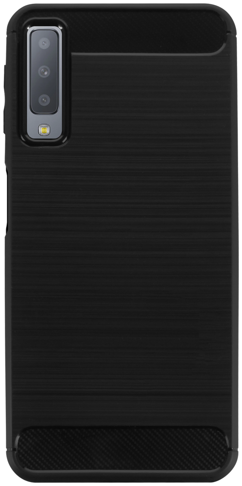 Samsung Galaxy A7 2018 (SM-A750F) ütésálló szilikon tok szálcsiszolt-karbon minta légpárnás sarok fekete