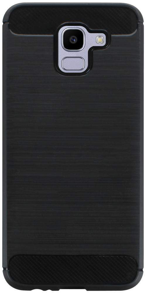 Samsung Galaxy J6 2018 (J600) ütésálló szilikon tok szálcsiszolt-karbon minta légpárnás sarok fekete