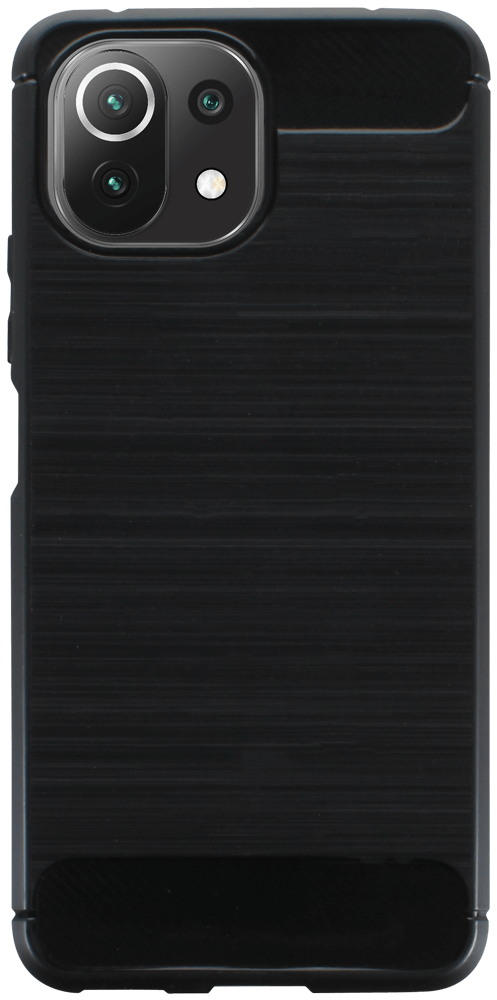 Xiaomi MI 11 Lite 5G ütésálló szilikon tok szálcsiszolt-karbon minta légpárnás sarok fekete
