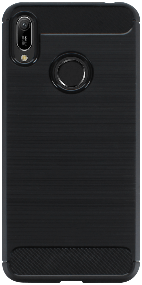 Huawei Y6 2019 (Y6 Prime 2019) ütésálló szilikon tok szálcsiszolt-karbon minta légpárnás sarok fekete