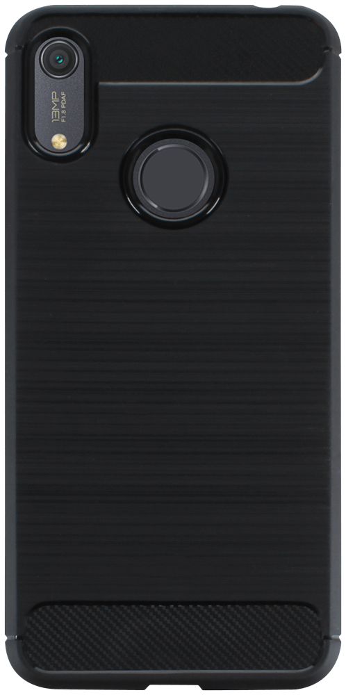 Huawei Y6s (2019) ütésálló szilikon tok szálcsiszolt-karbon minta légpárnás sarok fekete