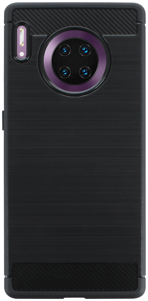 Huawei Mate 30 Pro ütésálló szilikon tok szálcsiszolt-karbon minta légpárnás sarok fekete