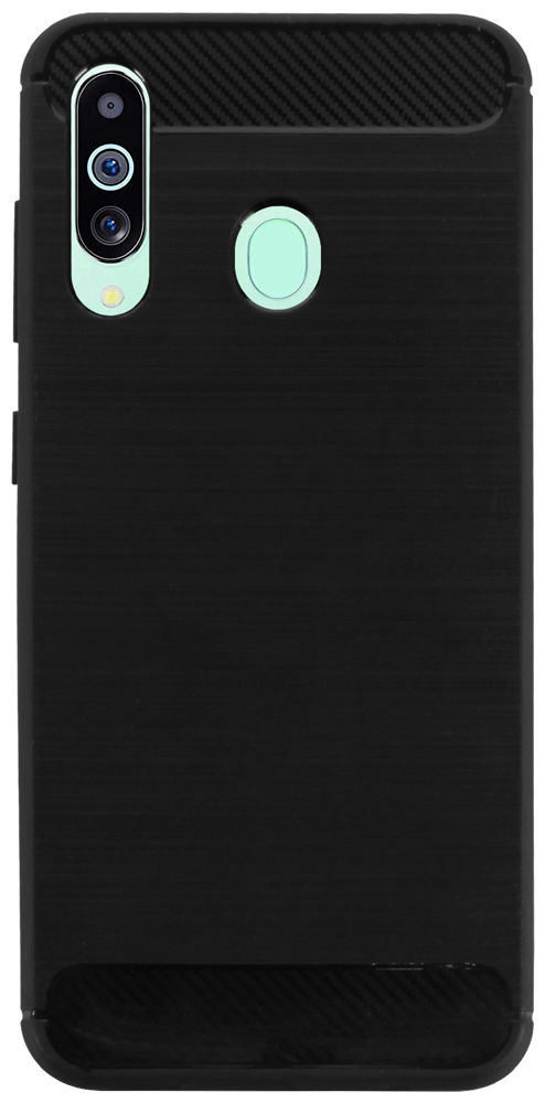 Samsung Galaxy A60 (SM-A6060) ütésálló szilikon tok szálcsiszolt-karbon minta légpárnás sarok fekete