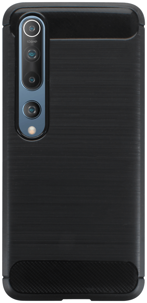 Xiaomi Mi 10 Pro 5G ütésálló szilikon tok szálcsiszolt-karbon minta légpárnás sarok fekete
