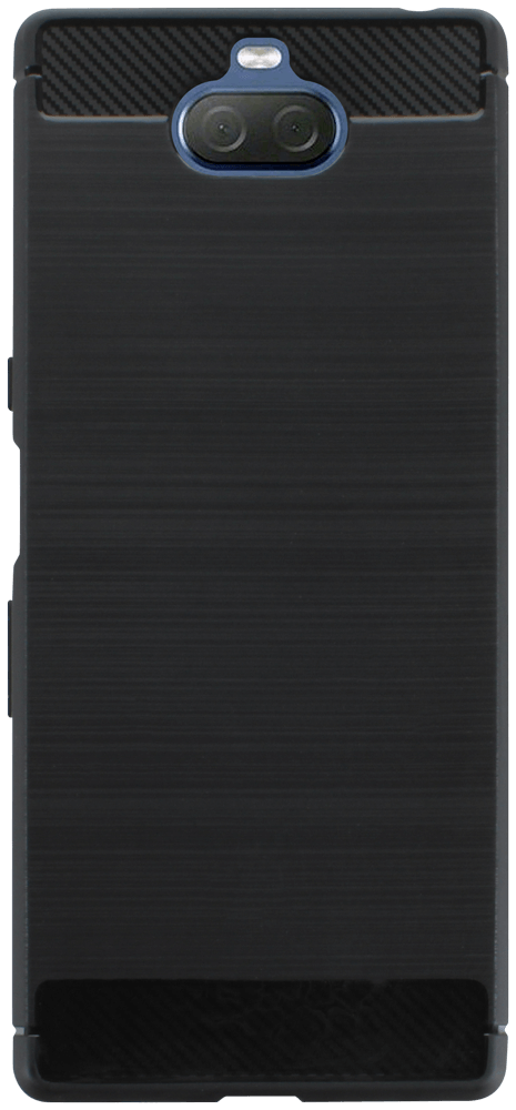 Sony Xperia 10 Plus ütésálló szilikon tok szálcsiszolt-karbon minta légpárnás sarok fekete