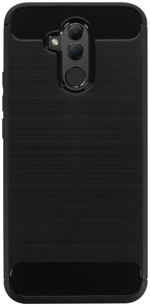 Huawei Mate 20 Lite ütésálló szilikon tok szálcsiszolt-karbon minta légpárnás sarok fekete