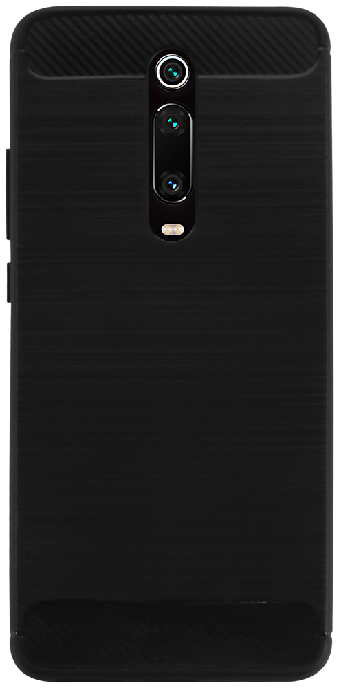 Xiaomi Mi 9T ütésálló szilikon tok szálcsiszolt-karbon minta légpárnás sarok fekete