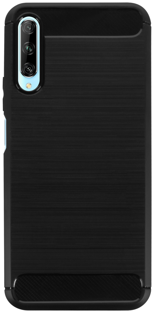 Huawei P Smart Pro 2019 ütésálló szilikon tok szálcsiszolt-karbon minta légpárnás sarok fekete