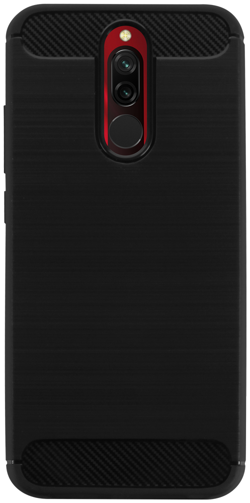 Xiaomi Redmi 8 ütésálló szilikon tok szálcsiszolt-karbon minta légpárnás sarok fekete