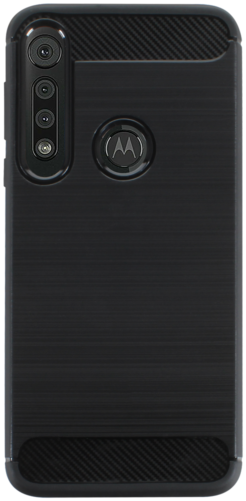 Motorola One Macro ütésálló szilikon tok szálcsiszolt-karbon minta légpárnás sarok fekete