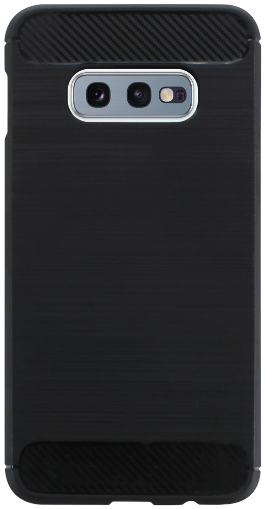 Samsung Galaxy S10e (SM-G970) ütésálló szilikon tok szálcsiszolt-karbon minta légpárnás sarok fekete