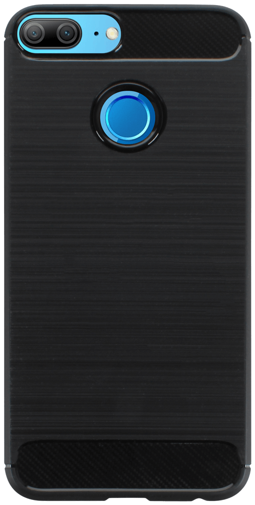 Huawei Honor 9 Lite ütésálló szilikon tok szálcsiszolt-karbon minta légpárnás sarok fekete