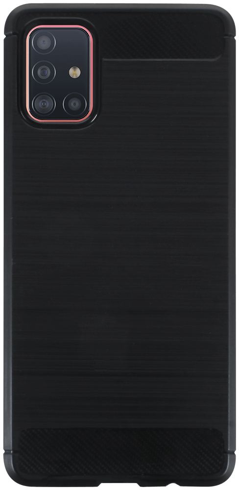 Samsung Galaxy A51 (SM-A515F) ütésálló szilikon tok szálcsiszolt-karbon minta légpárnás sarok fekete