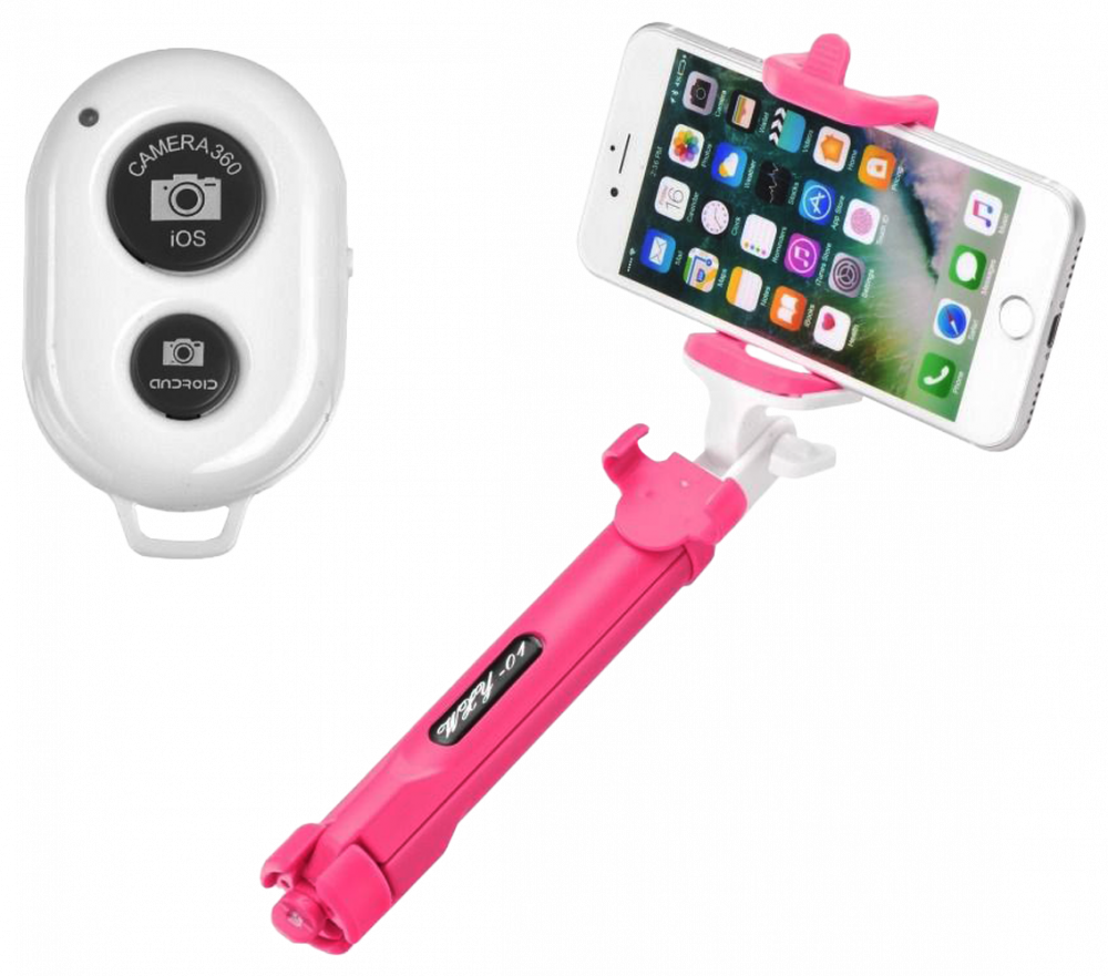 Apple iPhone 12 kompatibilis Blun szelfibot állvány funkcióval és távirányítóval rózsaszín