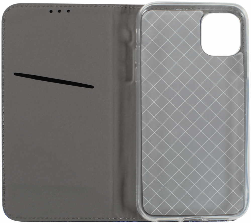 Apple iPhone 11 oldalra nyíló flipes bőrtok rombusz mintás sötétkék