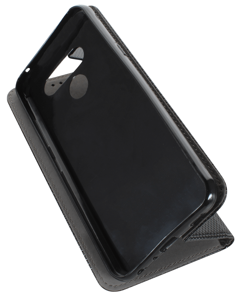 LG Q60 oldalra nyíló flipes bőrtok rombusz mintás fekete