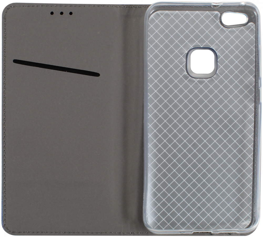 Huawei P10 Lite oldalra nyíló flipes bőrtok rombusz mintás sötétkék