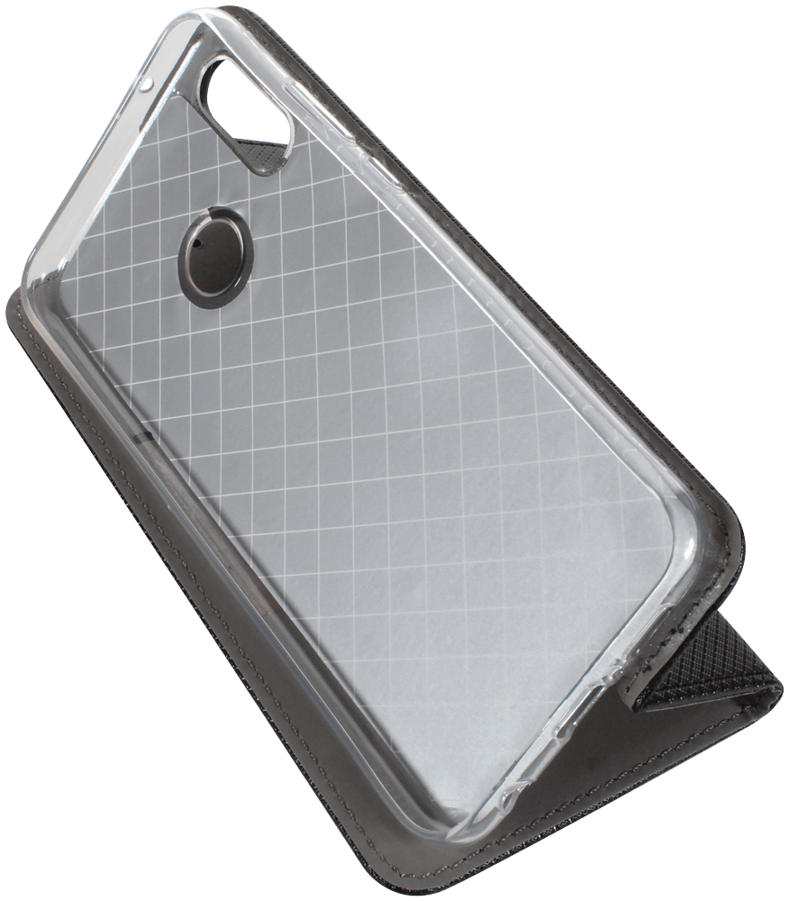 Huawei P20 Lite oldalra nyíló flipes bőrtok rombusz mintás fekete