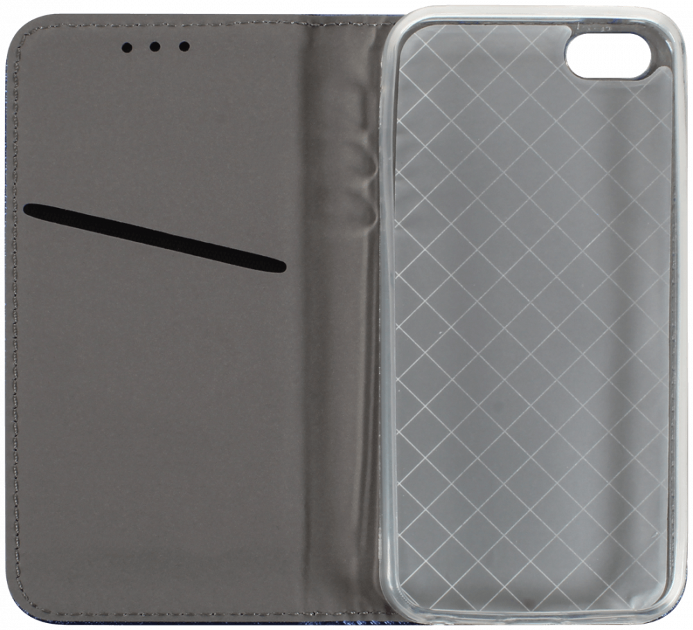 Apple iPhone SE (2016) oldalra nyíló flipes bőrtok rombusz mintás sötétkék