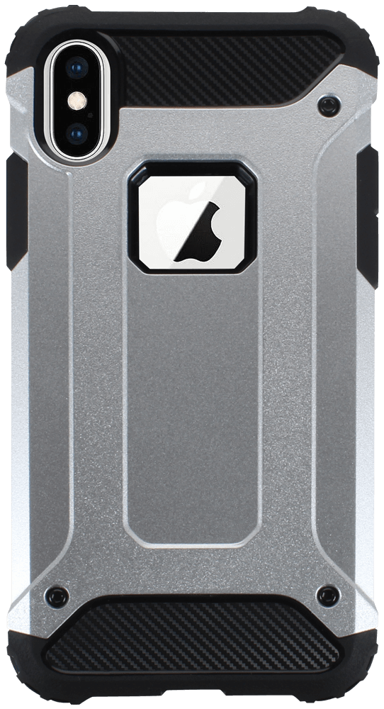 Apple iPhone X ütésálló tok légpárnás sarkas, hibrid Forcell Armor logó kihagyós ezüst