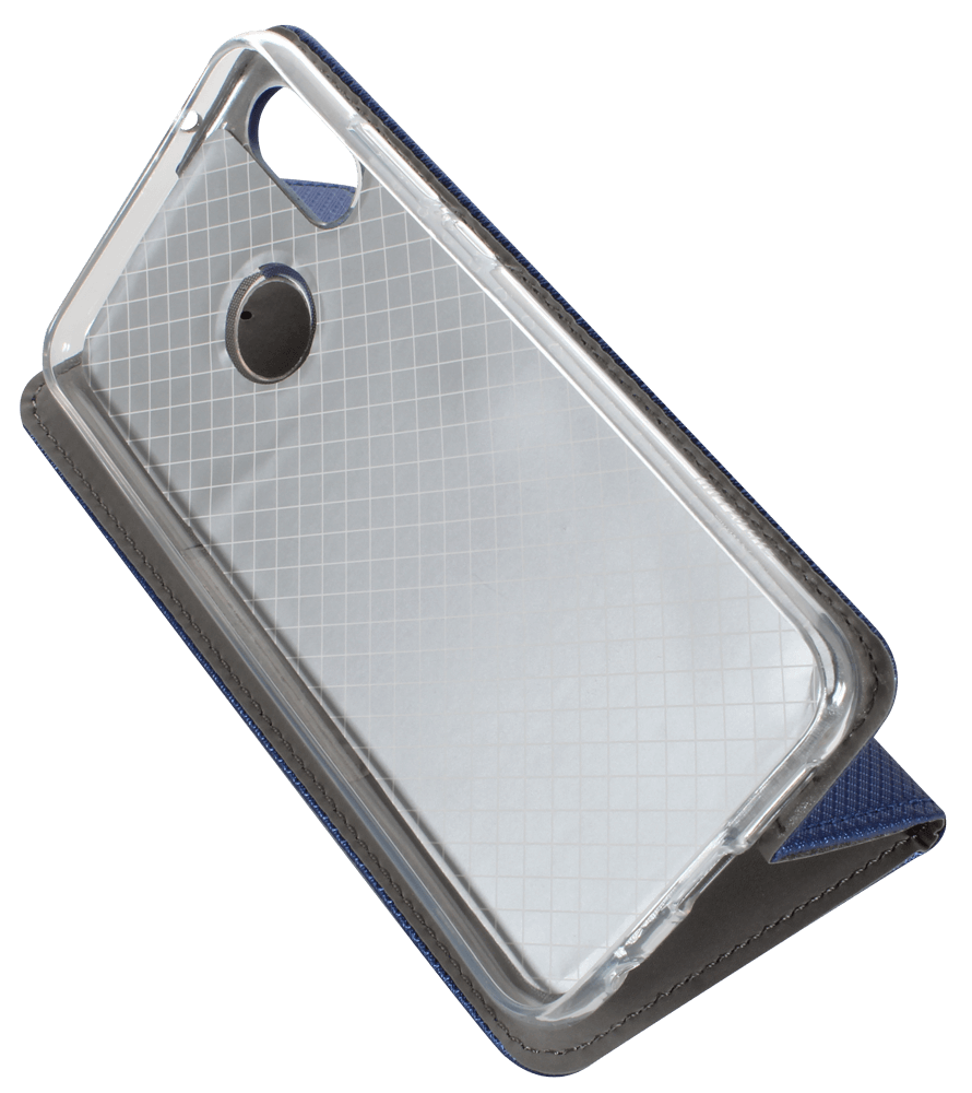 Huawei P20 Lite oldalra nyíló flipes bőrtok rombusz mintás sötétkék