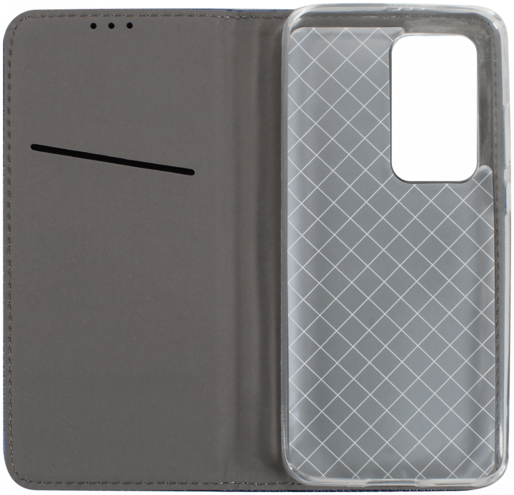 Huawei P40 Pro oldalra nyíló flipes bőrtok rombusz mintás sötétkék