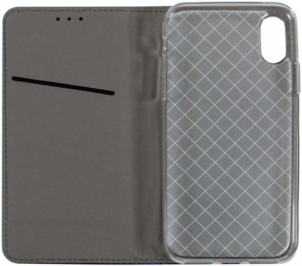 Apple iPhone XS oldalra nyíló flipes bőrtok rombusz mintás sötétkék