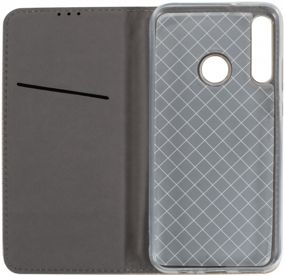 Huawei P40 Lite E oldalra nyíló flipes bőrtok rombusz mintás arany