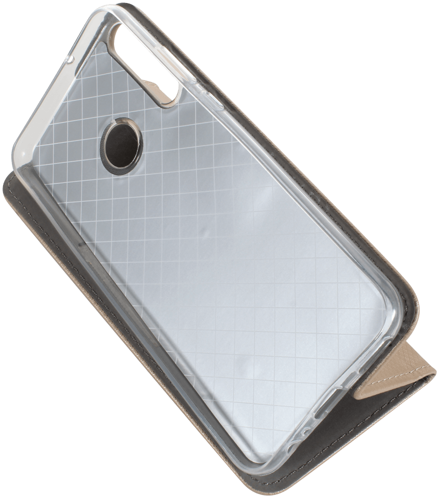 Huawei P40 Lite E oldalra nyíló flipes bőrtok rombusz mintás arany