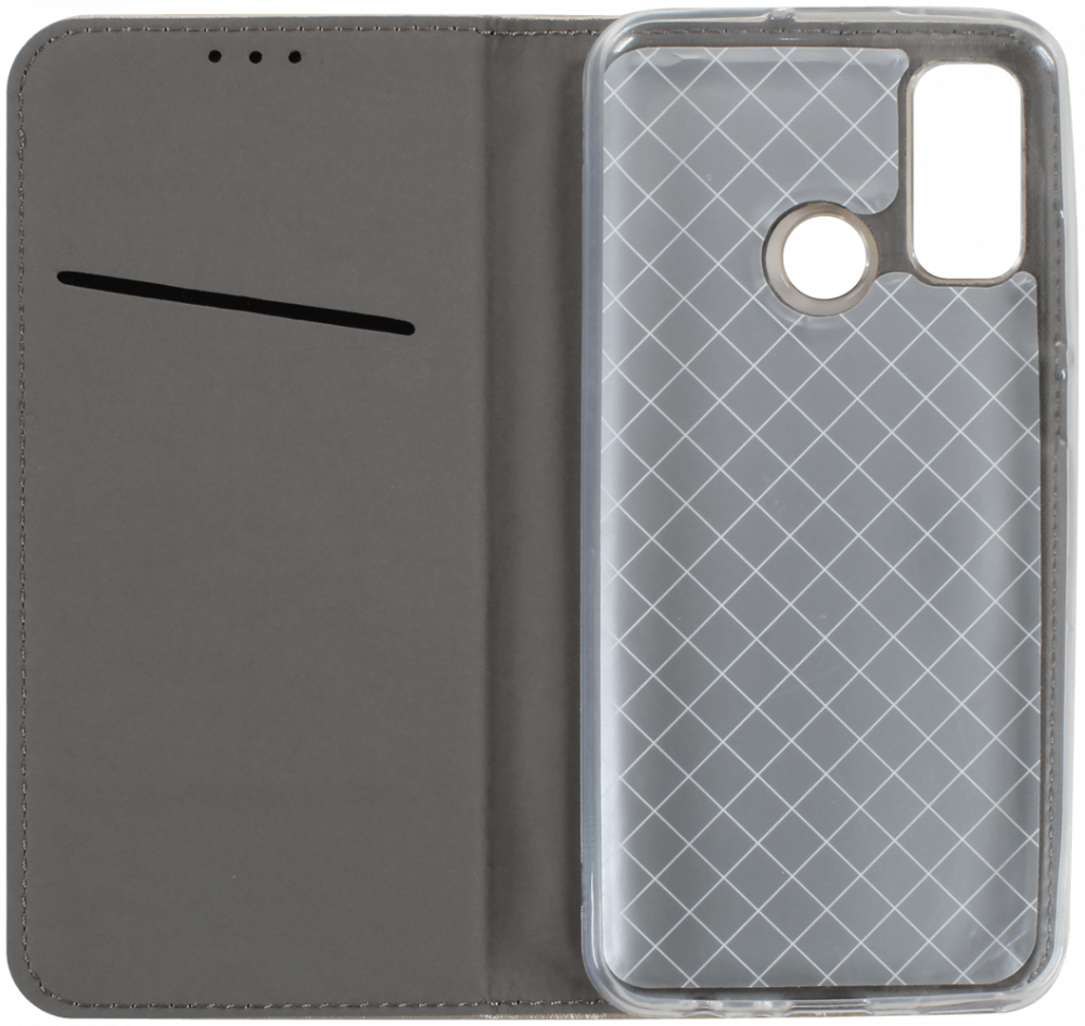 Huawei P Smart 2020 oldalra nyíló flipes bőrtok rombusz mintás arany