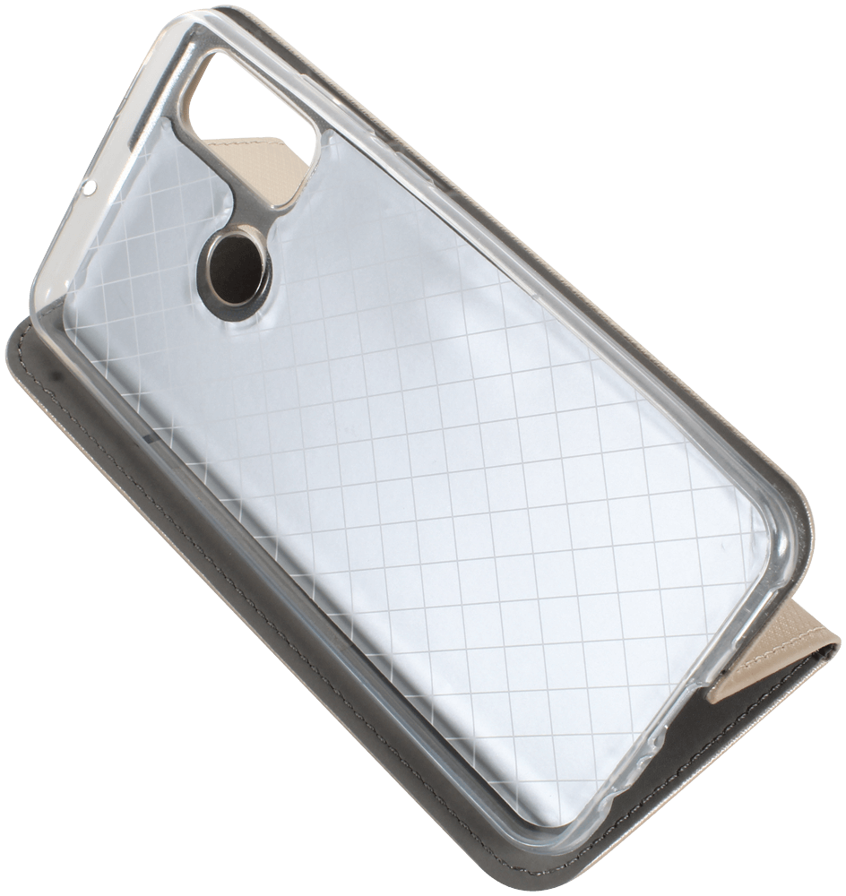 Huawei P Smart 2020 oldalra nyíló flipes bőrtok rombusz mintás arany