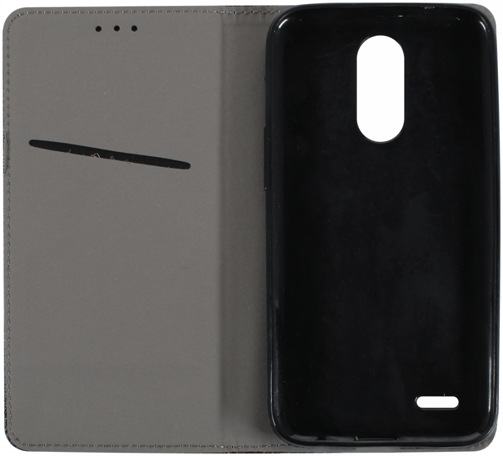 LG K10 2017 (M250N) oldalra nyíló flipes bőrtok rombusz mintás fekete