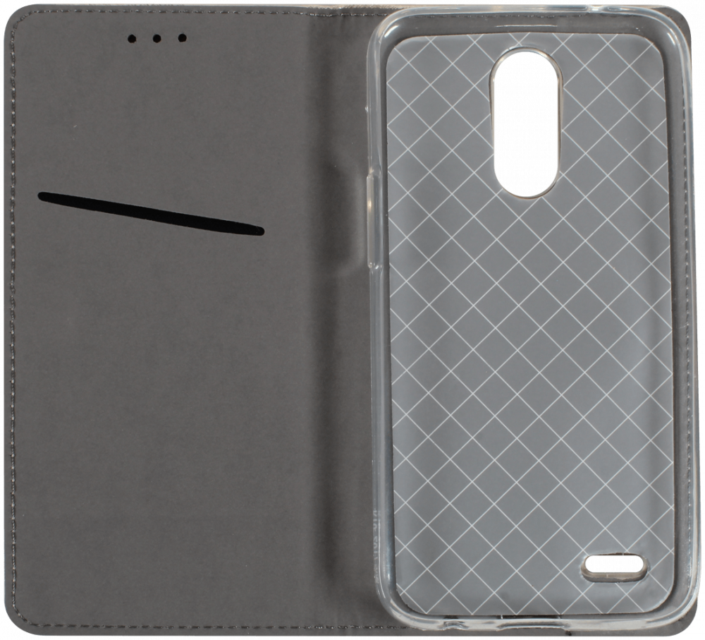 LG K10 2017 (M250N) oldalra nyíló flipes bőrtok rombusz mintás arany