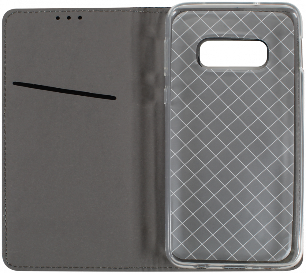 Samsung Galaxy S10e (SM-G970) oldalra nyíló flipes bőrtok rombusz mintás fekete