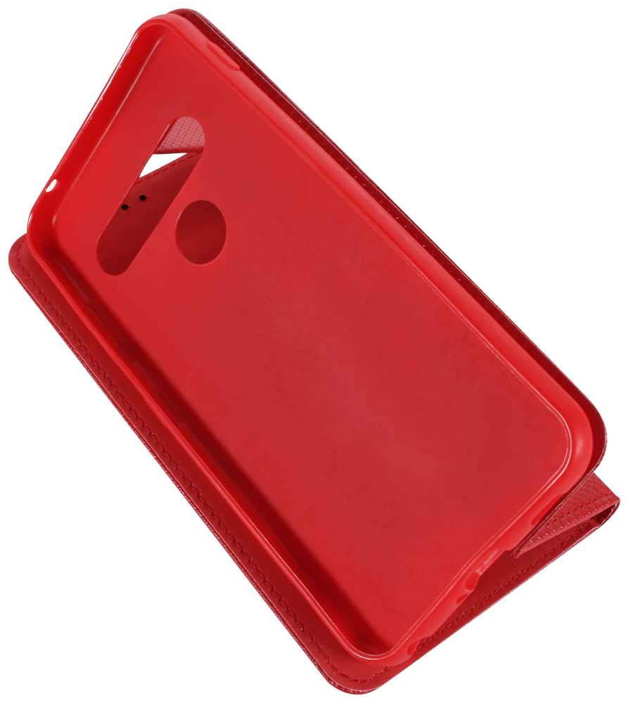 LG G8s ThinQ oldalra nyíló flipes bőrtok rombusz mintás piros