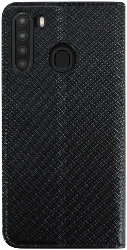Samsung Galaxy A21 (SM-A210F) oldalra nyíló flipes bőrtok rombusz mintás fekete
