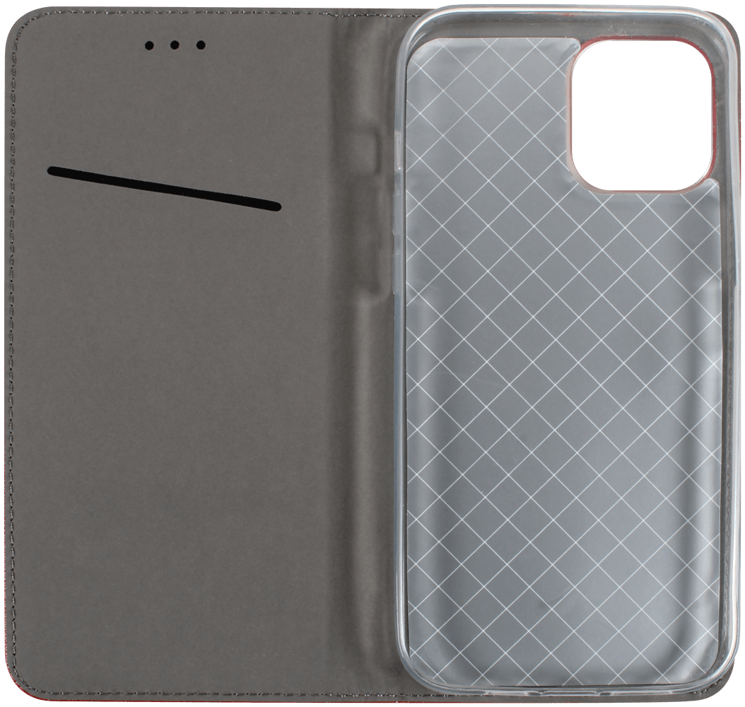 Apple iPhone 12 Pro Max oldalra nyíló flipes bőrtok rombusz mintás piros