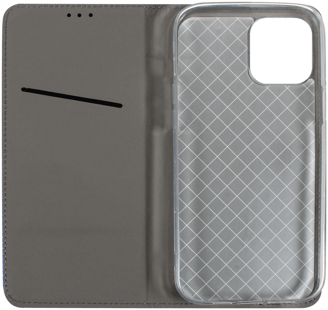 Apple iPhone 12 Pro Max oldalra nyíló flipes bőrtok rombusz mintás sötétkék