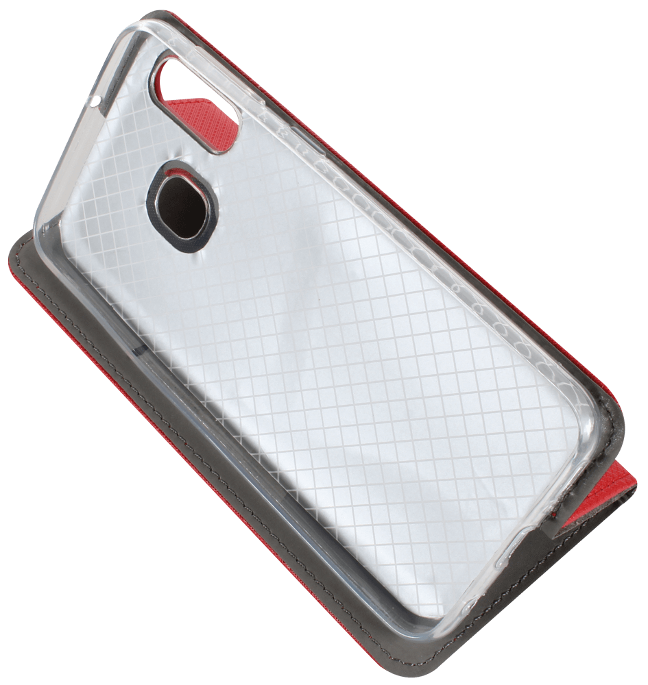 Samsung Galaxy A20e (SM-A202F) oldalra nyíló flipes bőrtok rombusz mintás piros